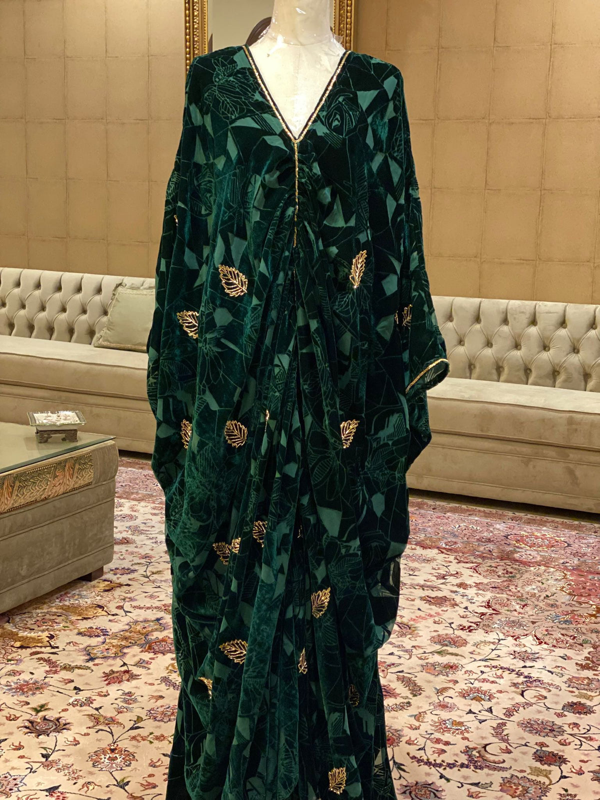 Teeb for mash - emerald green velvet kaftan gold leaves 🍁
