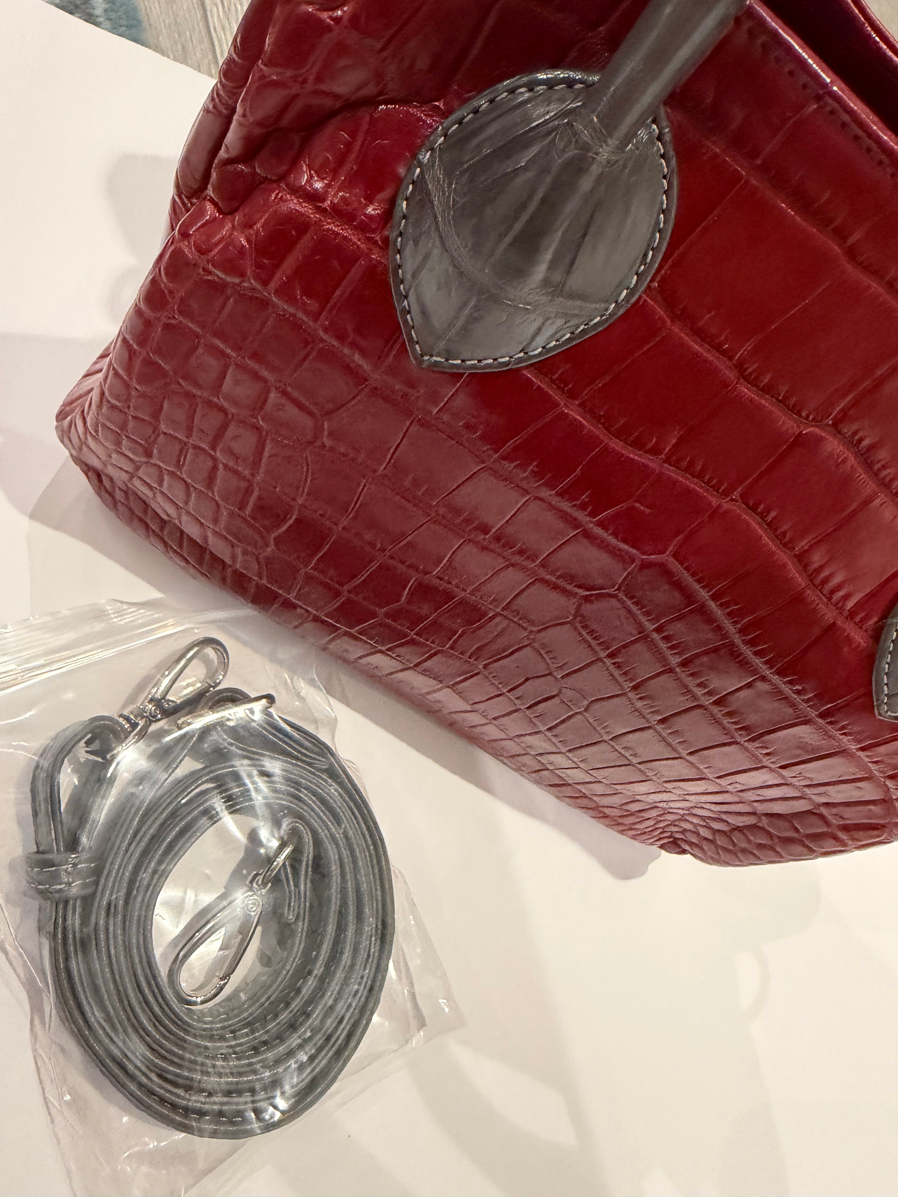 Bougie Bags - the real crocodile 🐊 - maroon / grey- with strap