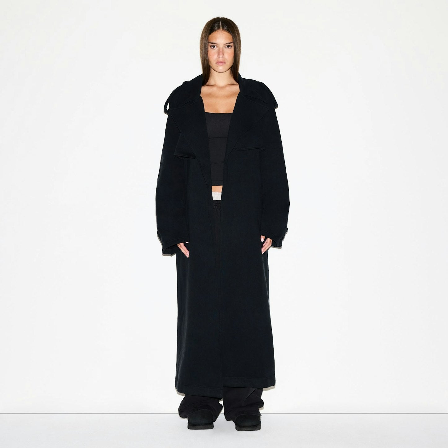 Skims - OVERSIZED TRENCH COAT - boyfriend cotton  fleece - onyx black