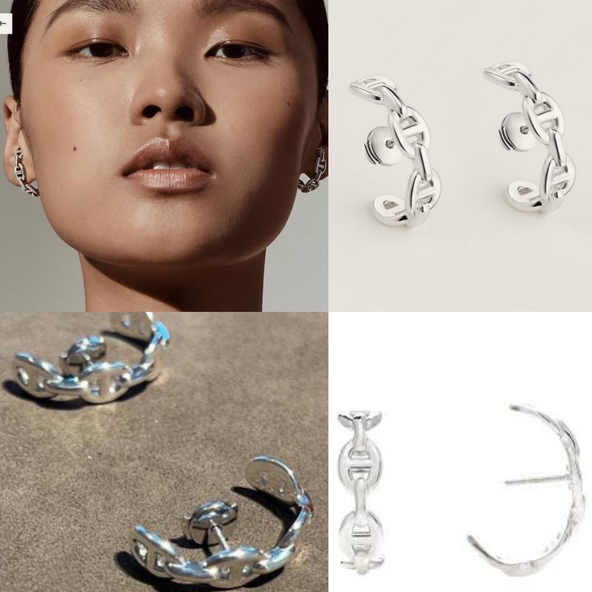 Hermes - Sterling Silver Chaine D'Ancre Enchainee Climber Earrings