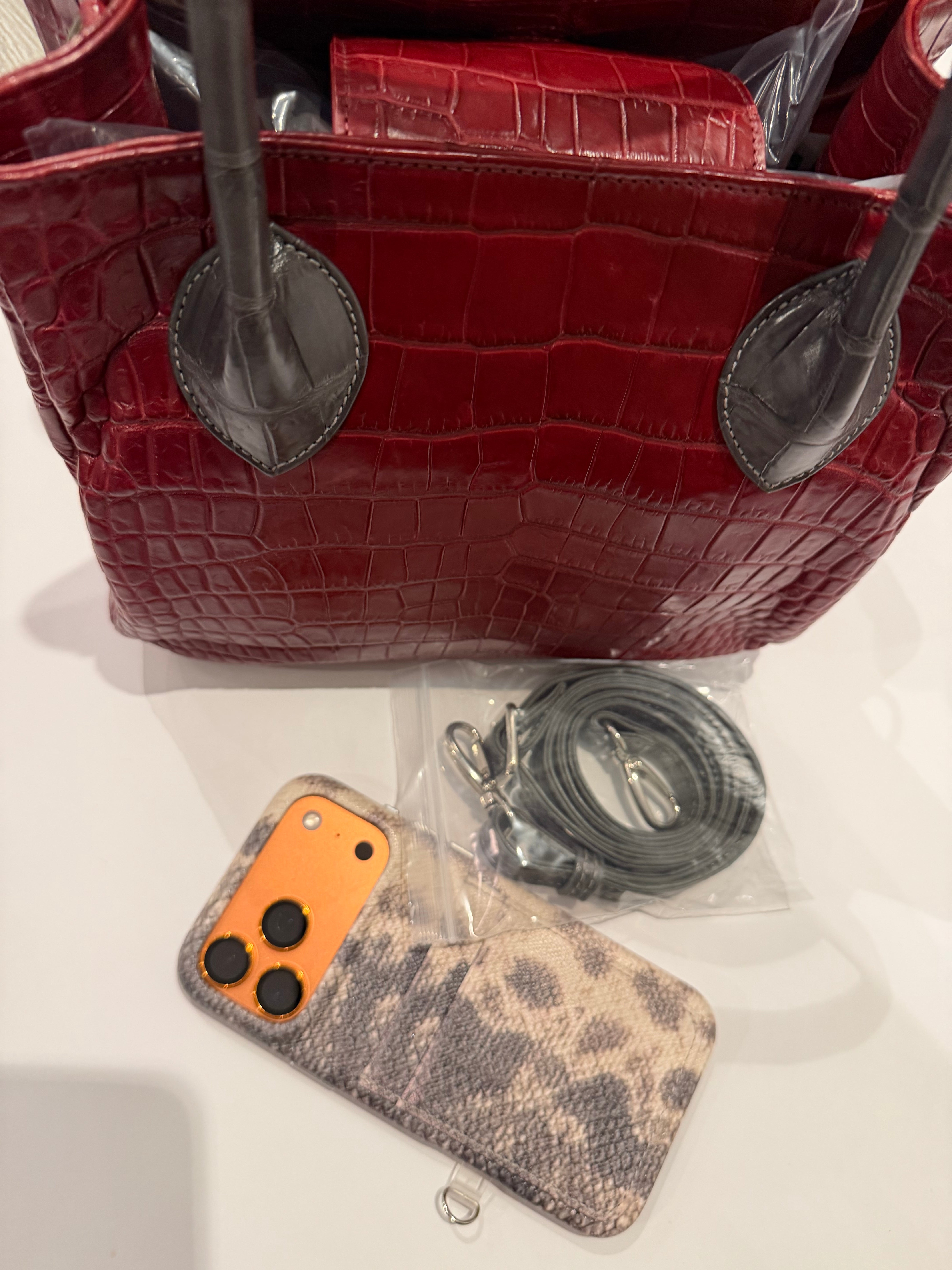 Bougie Bags - the real crocodile 🐊 - maroon / grey- with strap