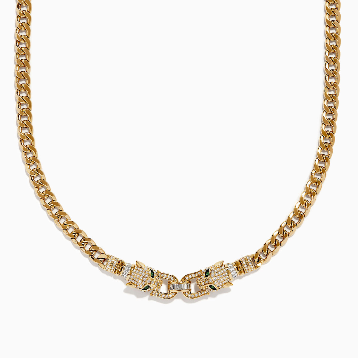 EF - Signature 14K Yellow Gold Diamond and Emerald Panther Necklace