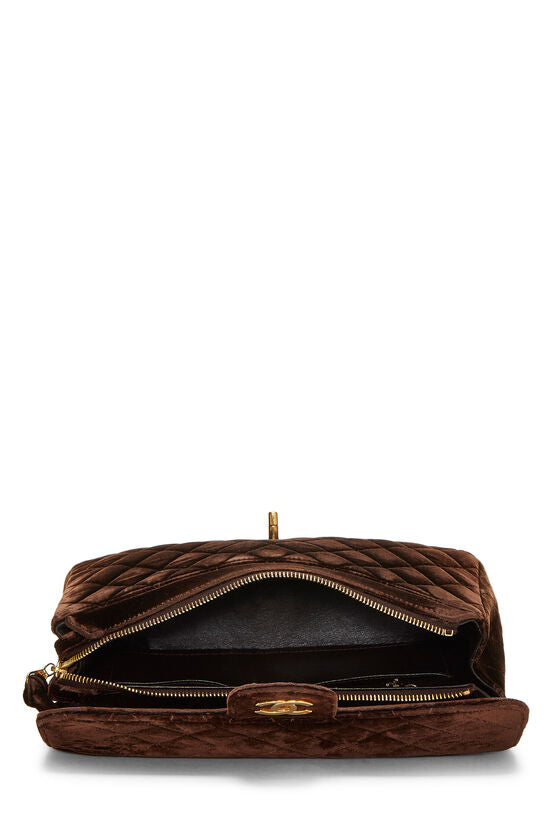 Chanel -Brown  Quilted Velvet Classic Flap Backpack - gold chain