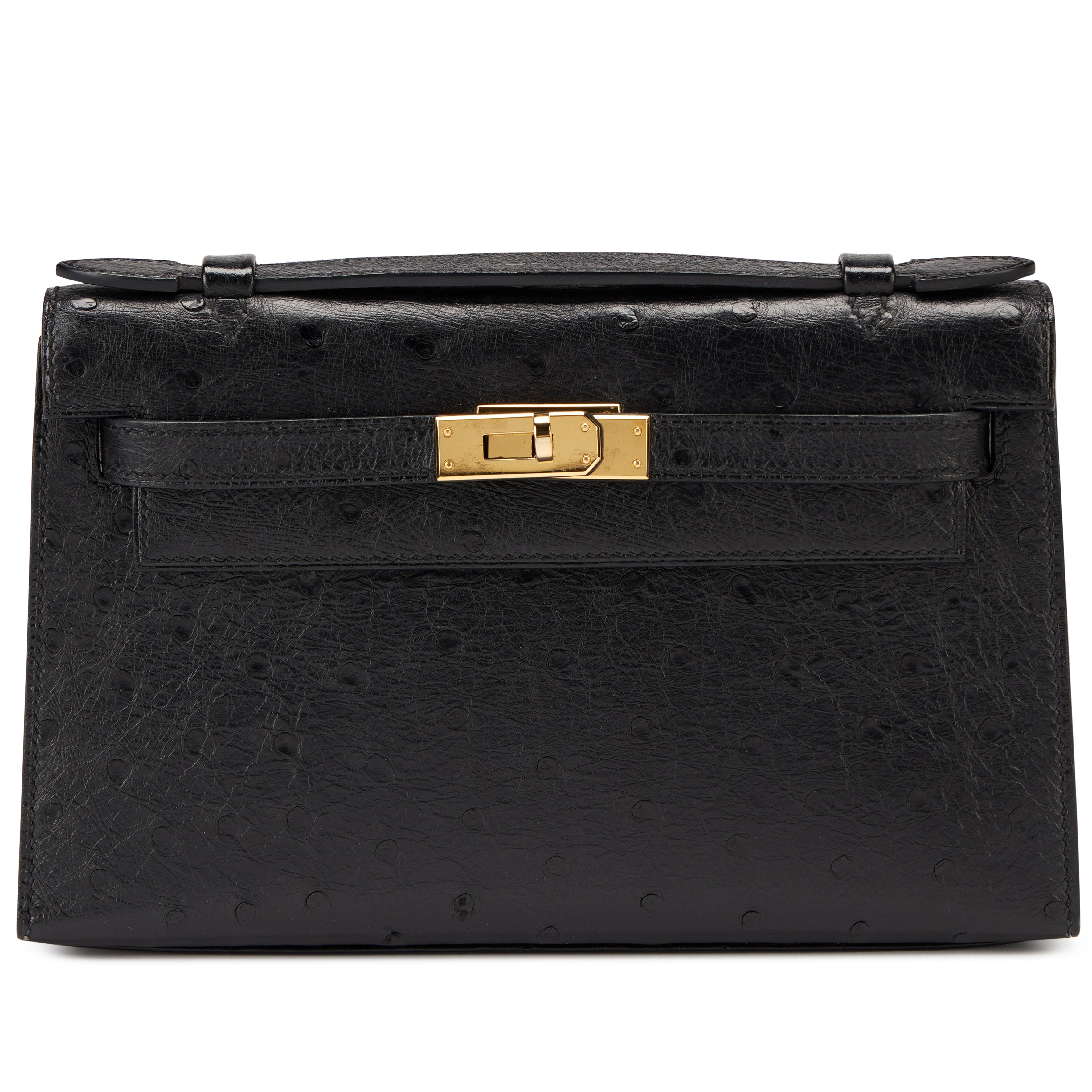 Hermes -  Kelly Pochette Black Ostrich Gold Hardware
