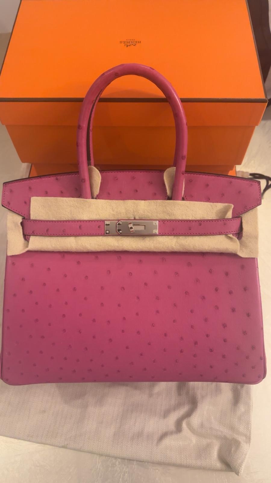 Hermes - birkin 30 ostrich rose pourpre - PHW