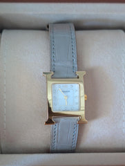Hermes -  gold and diamond watch - croc blue gray strap