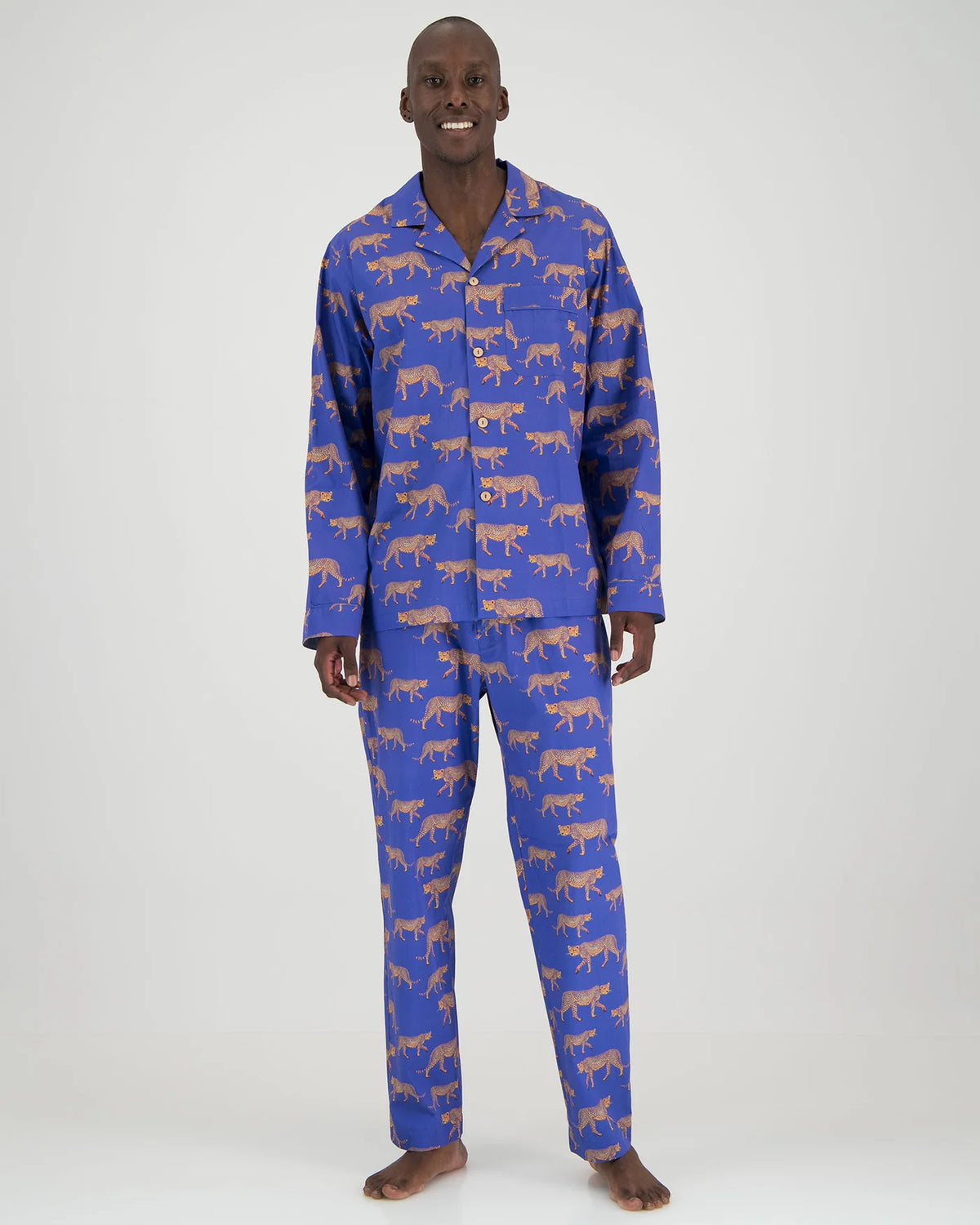 MASH X Woodstocklaundry-MENS LONG PYJAMAS SET BLUE CHEETAHS