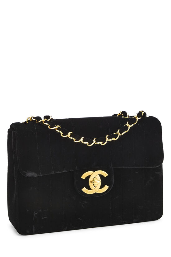 Chanel - Black Vertical Velvet Half Flap Jumbo