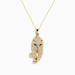 EF- Signature 14K Yellow Gold Sapphire and Diamond Panther Necklace