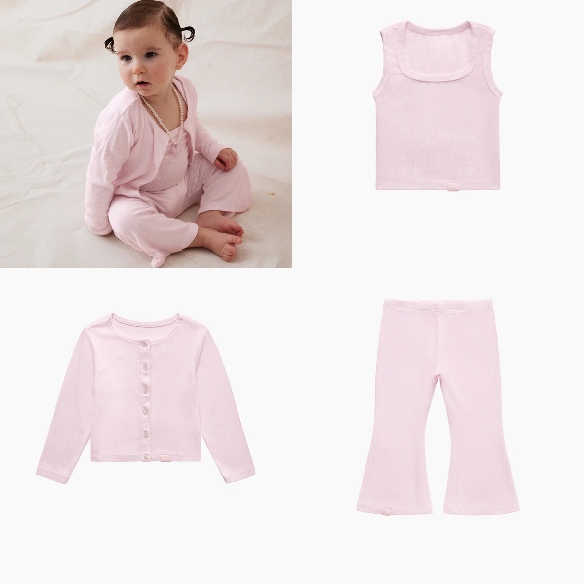 Set active - kids - cardigan ,Tank top & flare pants - BALLERINA PINK