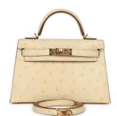 Hermes - ostrich mini kelly 20 - Beton - gold HW