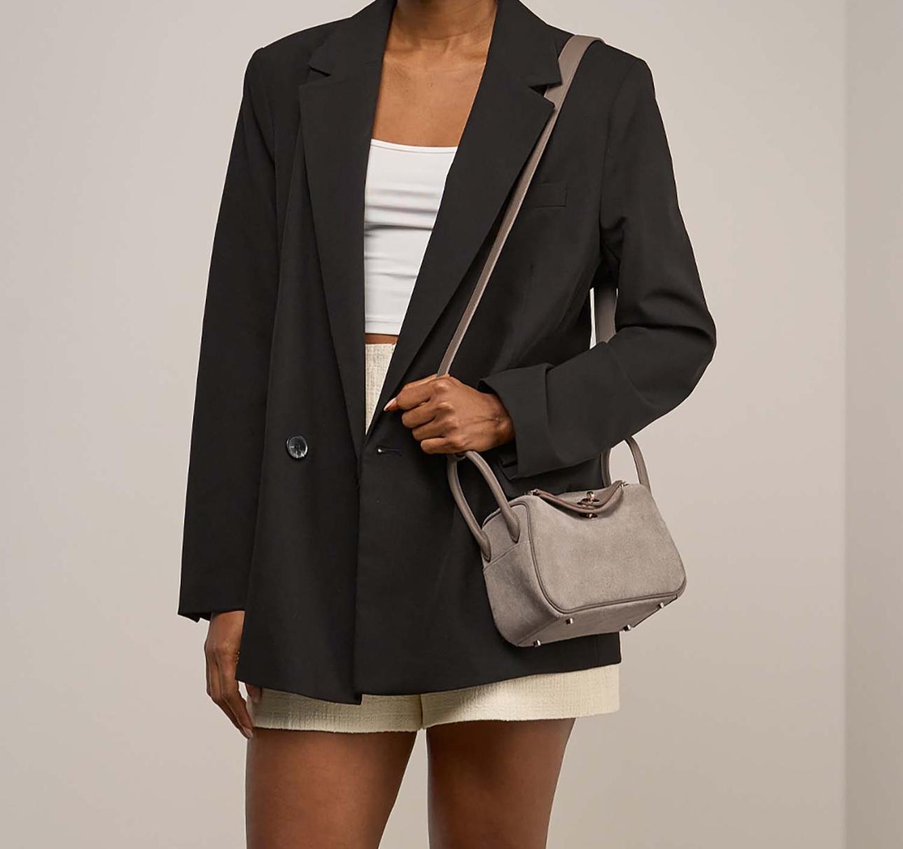 Hermes - lindy  Grizzly Mini Suede / Swift Étoupe / PHW