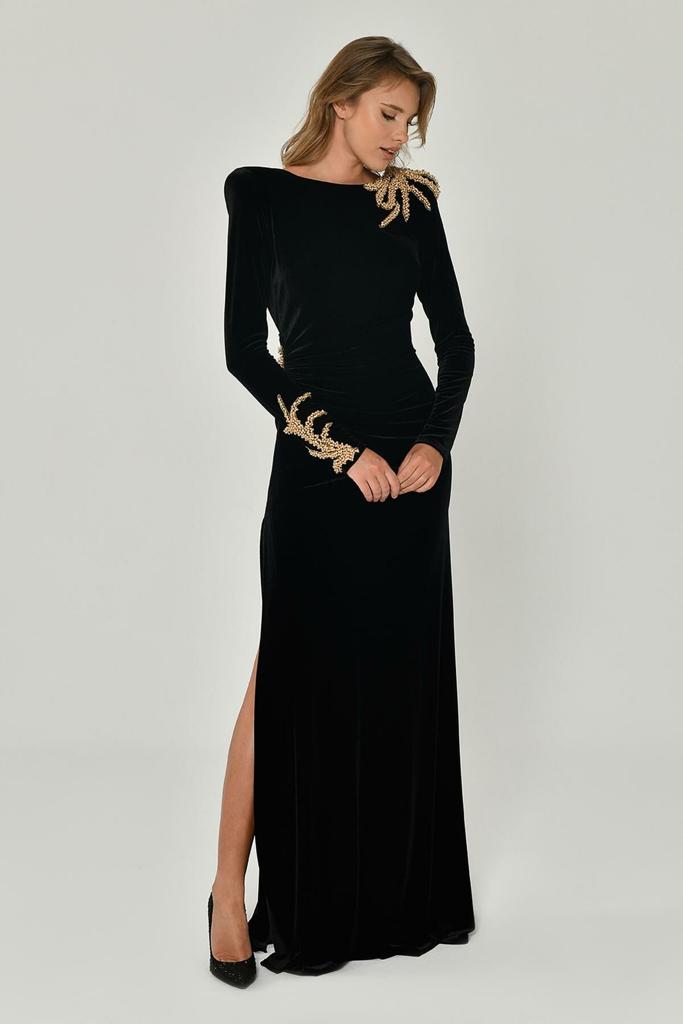 QA Black velvet long  sleeve Gown size 12 uk
