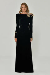 QA Black velvet long  sleeve Gown size 12 uk
