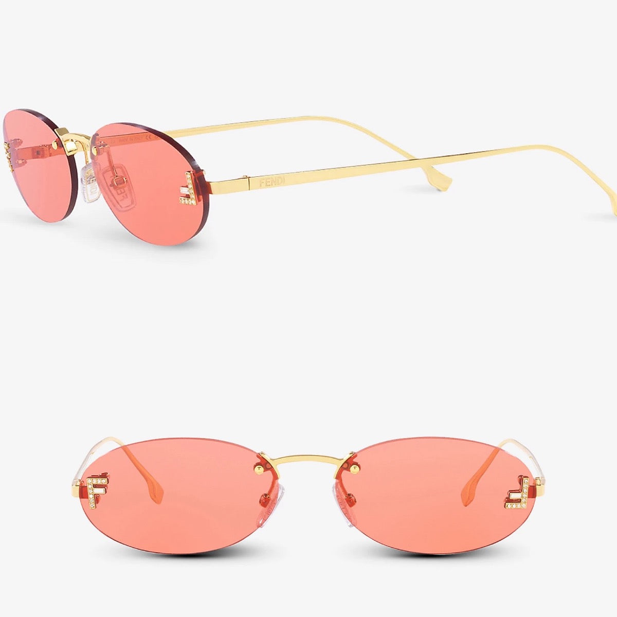 Fendi - rimless oval sunglasses - red